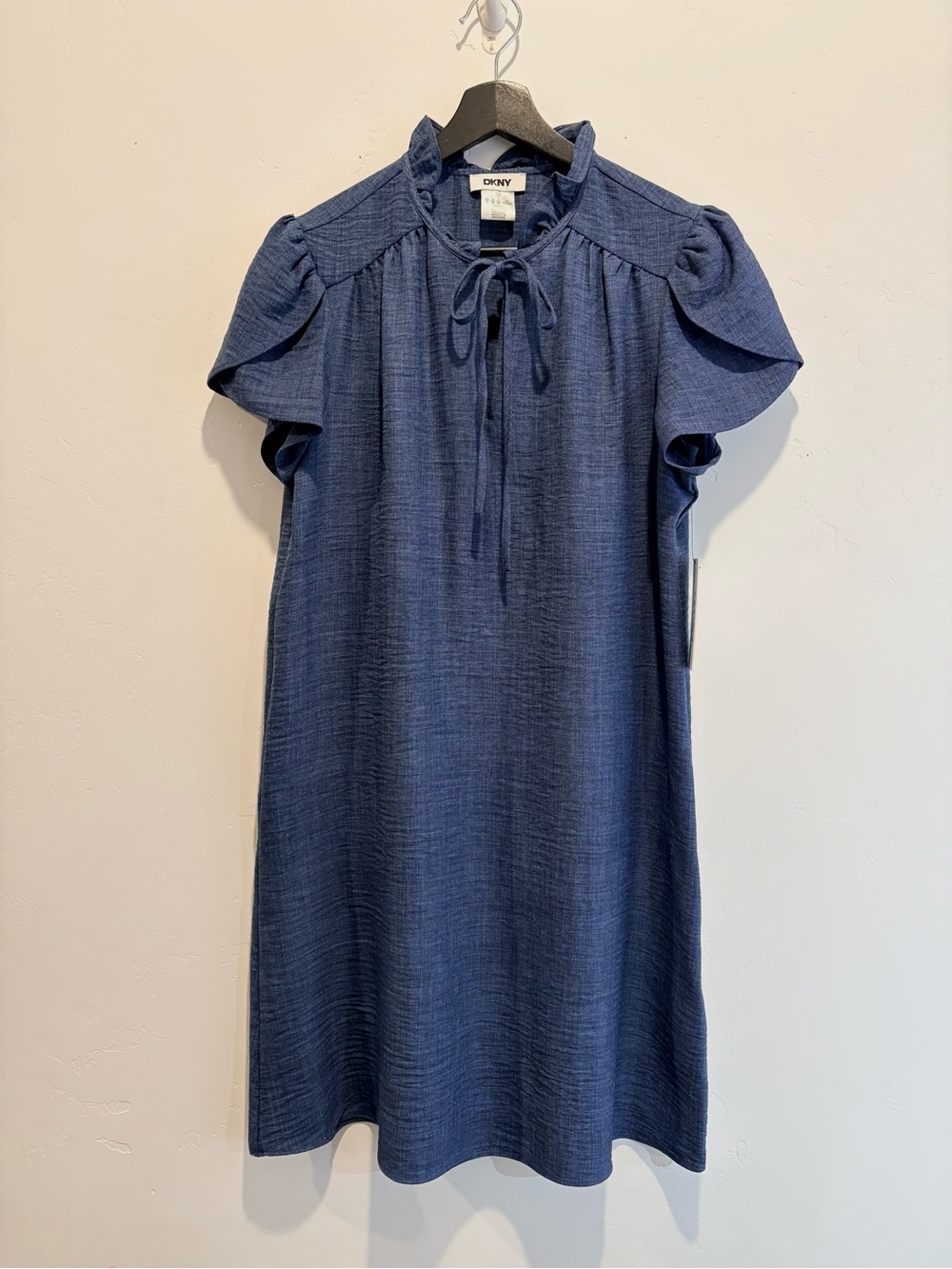 Dkny Navy Ruffle Sleeve Tie-Neck Midi Dress - Size 6